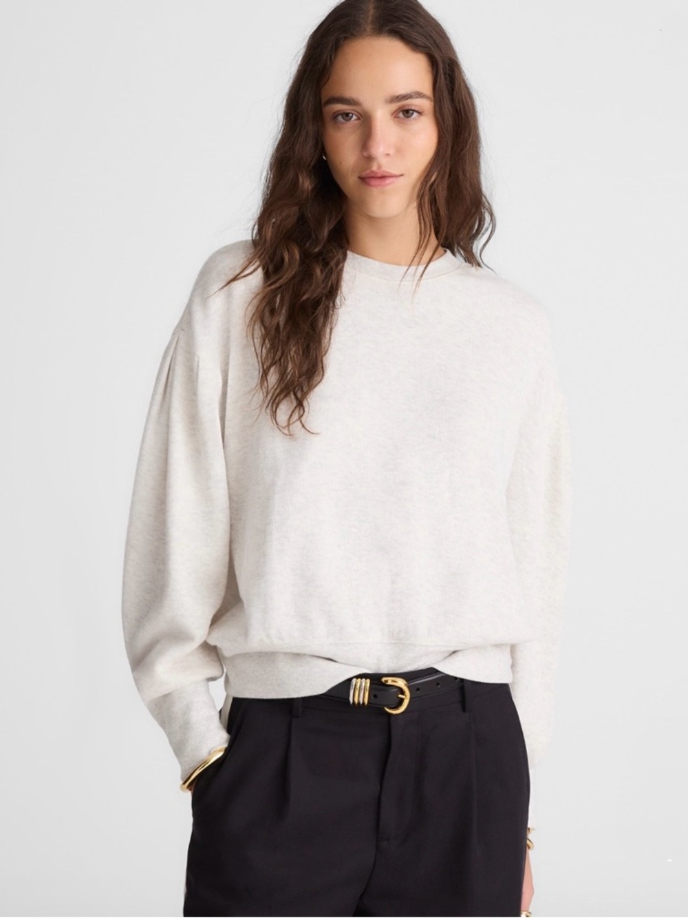 Classic Crewneck Women's Sweater in Heather Vintage Ivory Size M